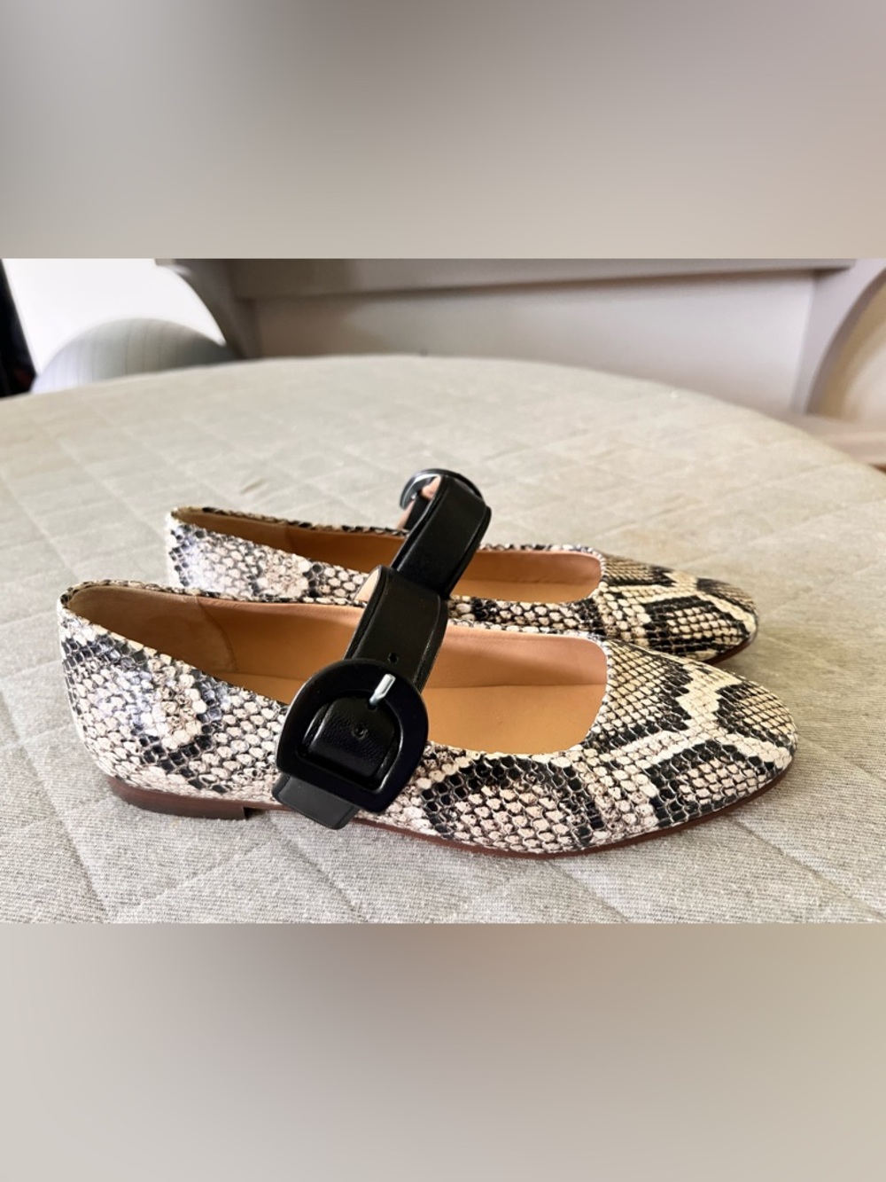 M GEMI EU37 US 7 Snake Print Leather Mary Jane Flats Orig $350 Worn 1x Exc Cond